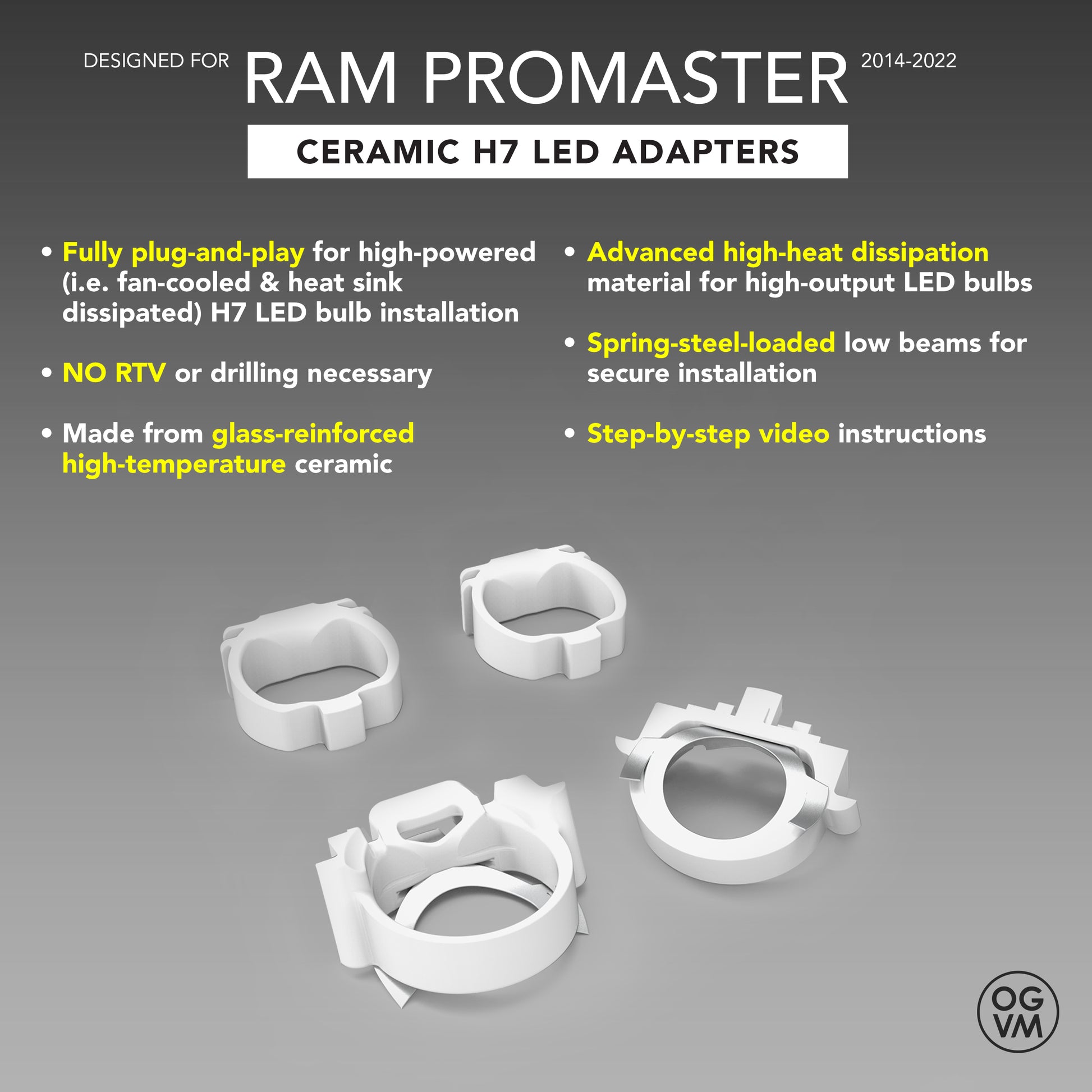 Ram ProMaster H7 LED Bulb Adapters Only (2014-2022) – OpenGlass Van Mods